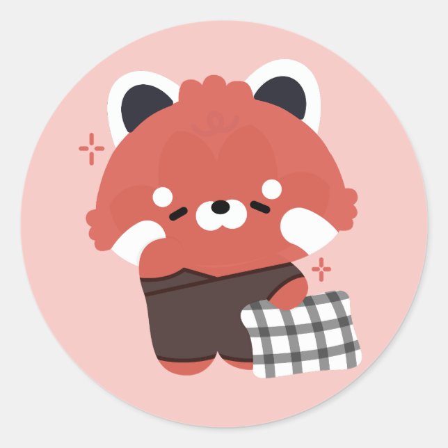 Cute Sleepy Red Panda Classic Round Sticker (Front)