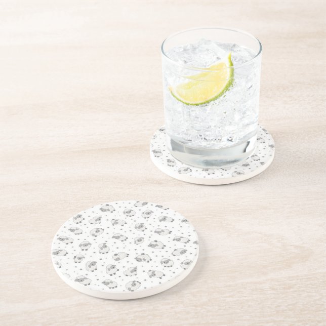 Cute Sleepy Sheep and Stars Pattern Coaster (Side)