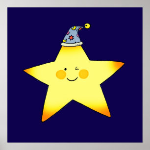 Cute Sleepy Star Cartoon Illustration Poster