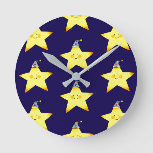 Cute Sleepy Star Cartoon Illustration Round Clock