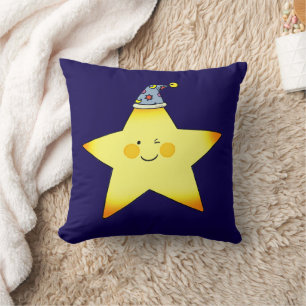 Cute Sleepy Star Cartoon Illustration Throw Pillow