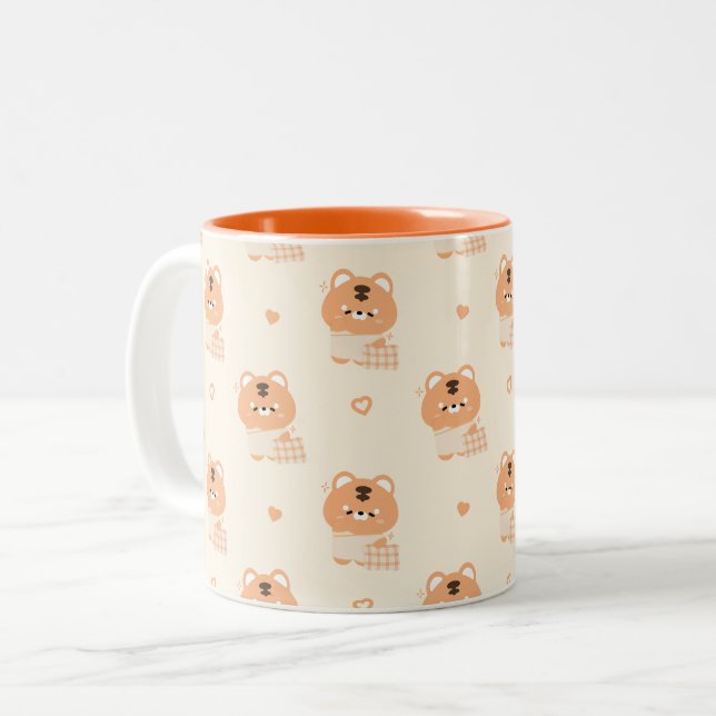 Cute Sleepy Tiger  Two-Tone Coffee Mug (Front Left)