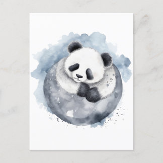 Cute Sleepy Watercolor Panda Postcard
