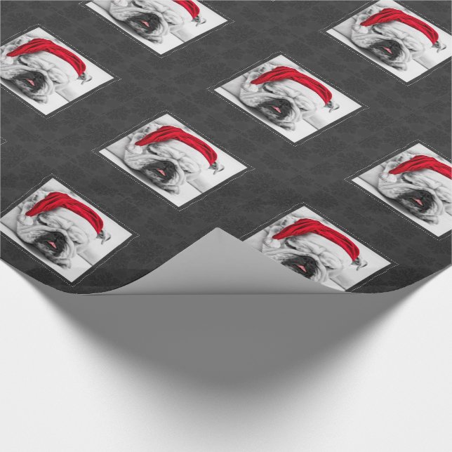 Cute Sleepy White Bulldog in a Santa Hat Wrapping Paper (Corner)