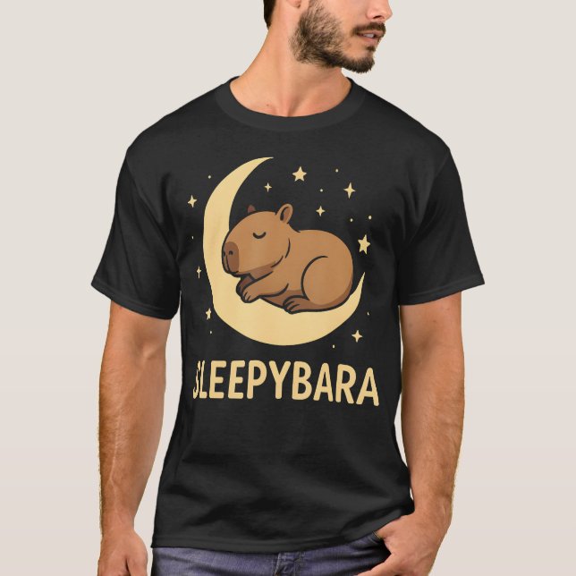 Cute Sleepybara Funny Capybara Sleeping On T-Shirt (Front)
