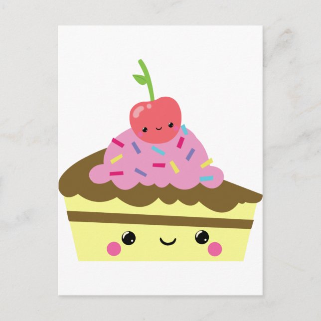Cute Slice of Kawaii Ice Cream Cake Postcard (Front)