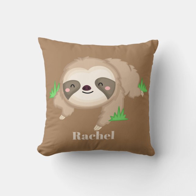Cute sloth add name girls room decor throw pillow (Front)