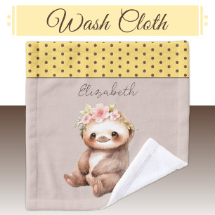 Cute sloth add name polka dots yellow wash cloth