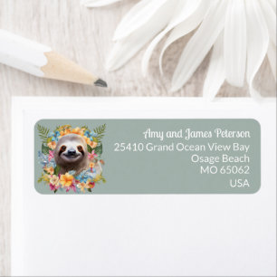 Cute sloth among tropical flowers blue custom name