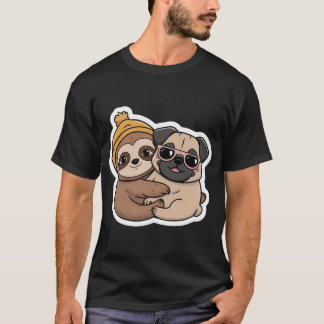 Cute Sloth and Pug Friendship for Valentines Day T-Shirt