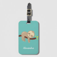 Cute Sloth Animal Illustration on Green Monogram