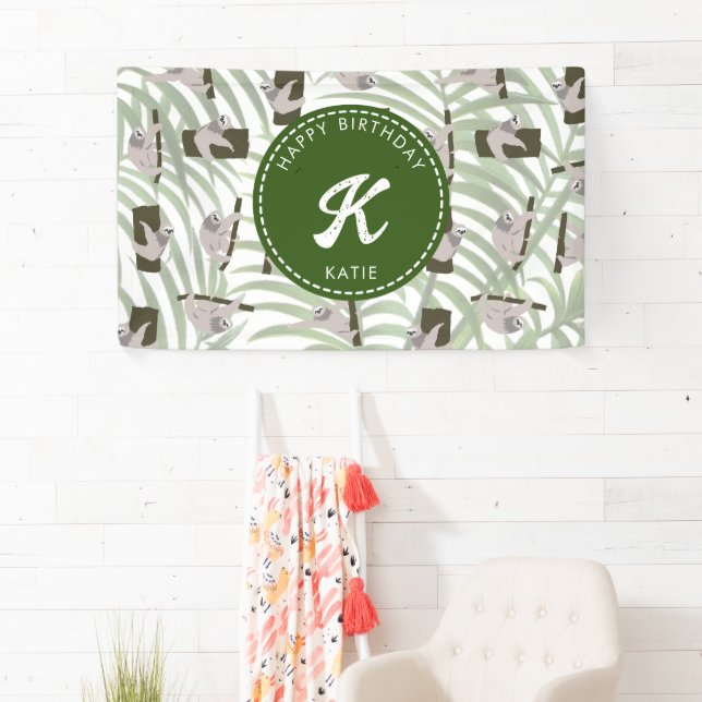Cute Sloth Animal Pattern in Wild Forest Birthday Banner (Insitu)