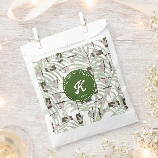 Cute Sloth Animal Pattern in Wild Forest Birthday Favour Bag (Clipped)