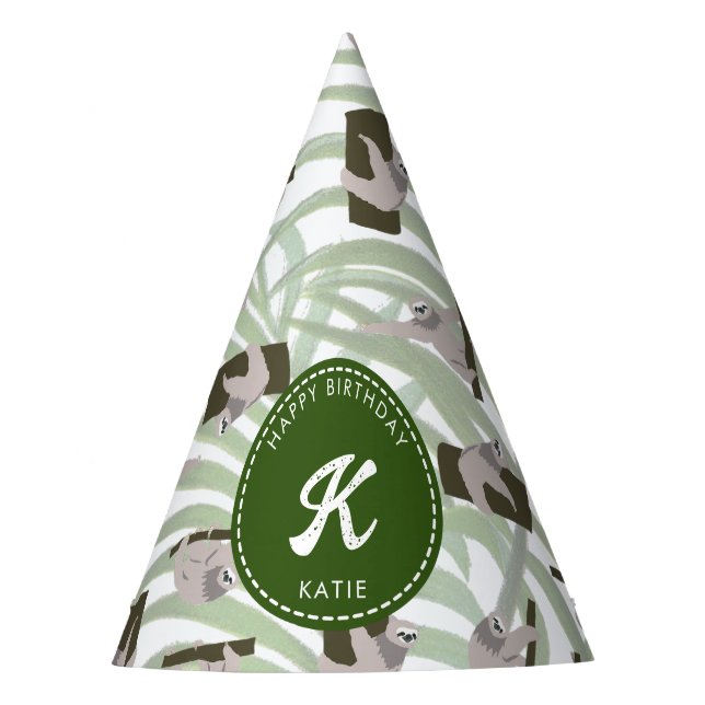 Cute Sloth Animal Pattern in Wild Forest Birthday Party Hat (Front)