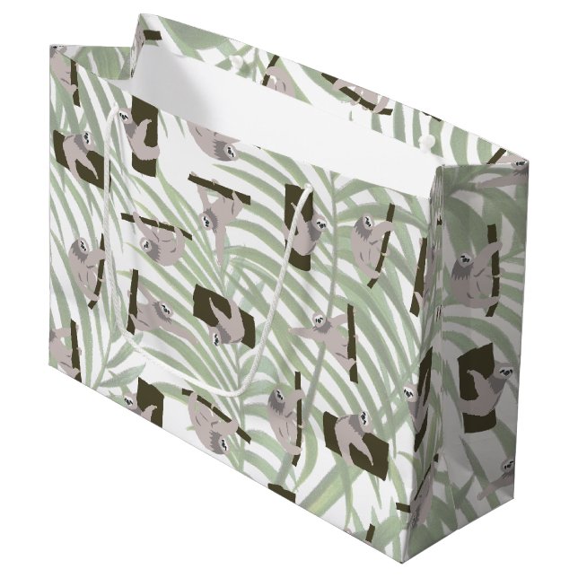 Cute Sloth Animal Pattern in Wild Forest Large Gift Bag (Front Angled)