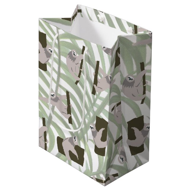 Cute Sloth Animal Pattern in Wild Forest Medium Gift Bag (Front Angled)