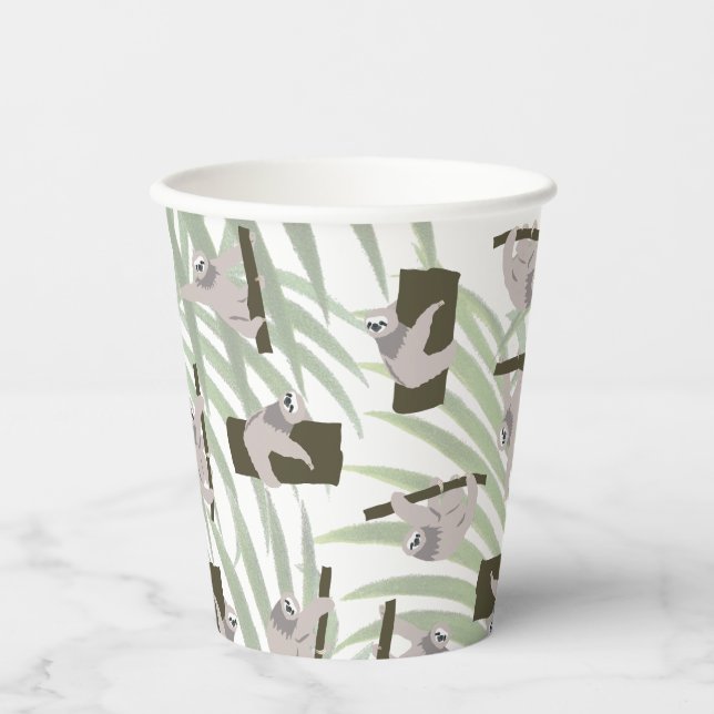 Cute Sloth Animal Pattern in Wild Forest Paper Cups (Front)