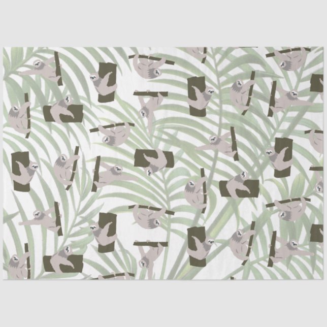 Cute Sloth Animal Pattern in Wild Forest Tissue Paper (Front)