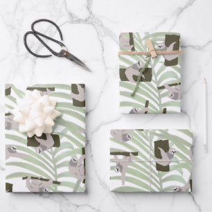 Cute Sloth Animal Pattern in Wild Forest Wrapping Paper Sheet