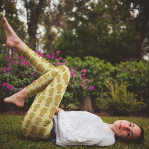Cute Sloth Animal Yoga Lotus Pose Pale Yellow  Leggings