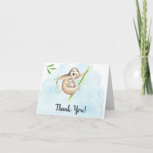 Cute Sloth Animals Baby Shower Thank You Note