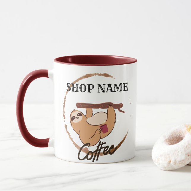 Cute sloth animals coffee Tea custom Shop name Mug (With Donut)