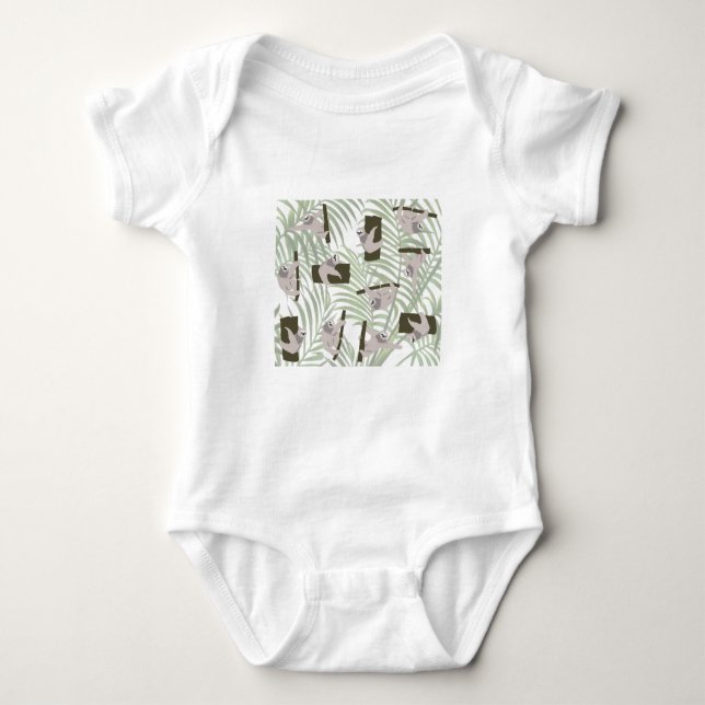 Cute Sloth Animals Pattern in Wild Forest Baby Bodysuit (Front)