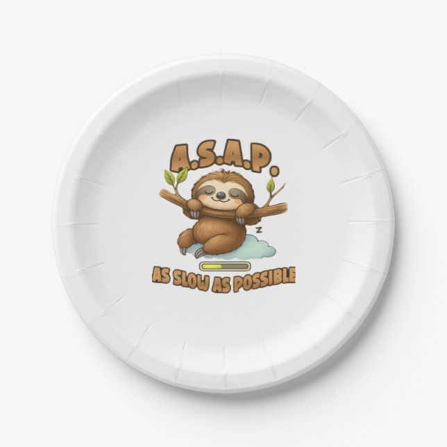 Cute Sloth ASAP – As Slow As Possible Classic T-Sh Paper Plate (Front)