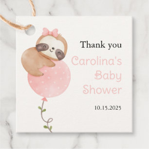 Cute Sloth Baby Girl Baby Shower Favour Tags