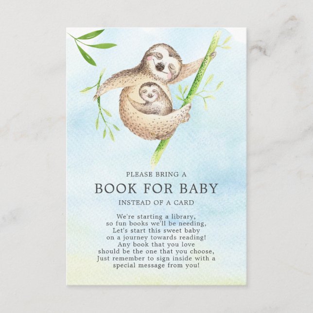 Cute Sloth Baby Shower Book for Baby Enclosure Card (Front)
