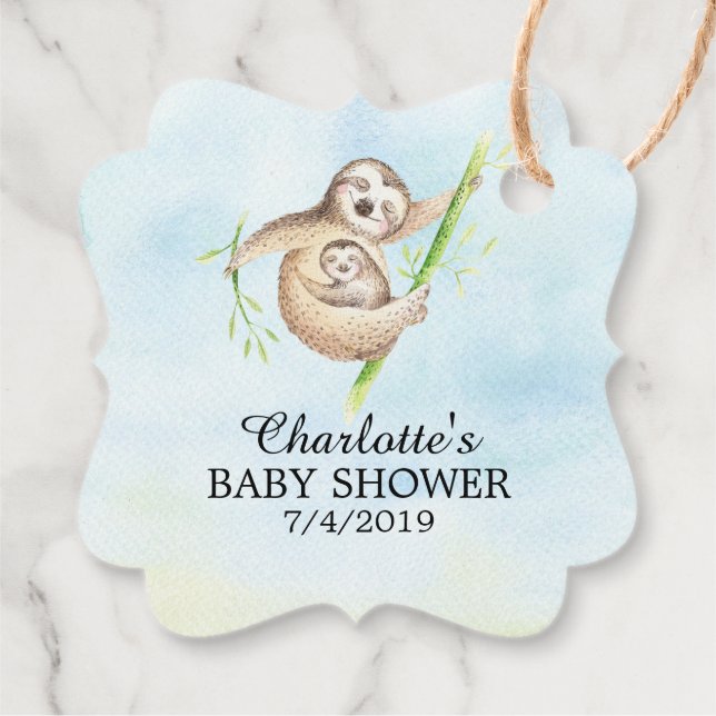 Cute Sloth Baby Shower Favour Gift Tag (Back)
