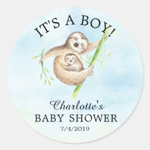 Cute Sloth Baby Shower Favour Sticker