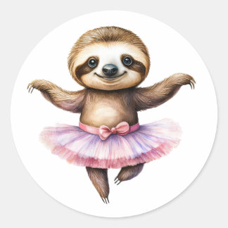 Cute sloth ballerina dancing ballet classic round sticker