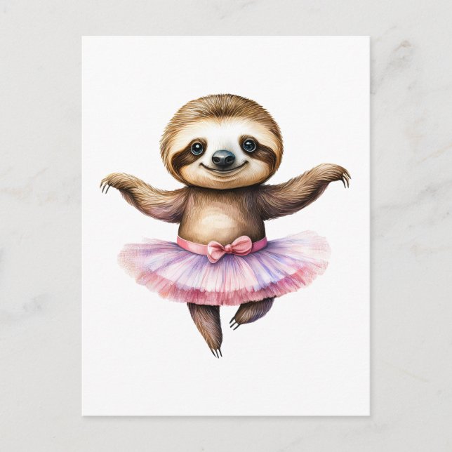 Cute sloth ballerina dancing ballet holiday postcard (Front)