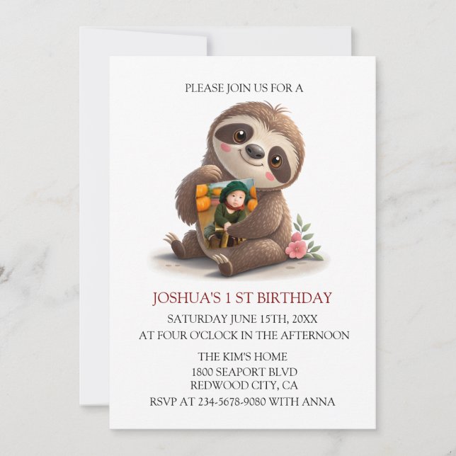 Cute Sloth Birthday Invitation (Front)