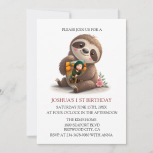 Cute Sloth Birthday Invitation