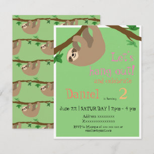 Cute Sloth, birthday party invitation