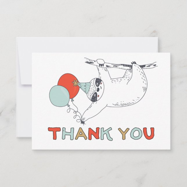 Cute Sloth Birthday Thank You Card (Front)