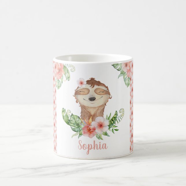 cute sloth blush pink girls name coffee mug (Center)
