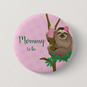 Cute Sloth Blush Pink Mommy to be Baby Shower 2 Inch Round Button