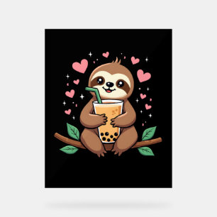 Cute Sloth Boba Bubble Milk Tea Kawaii Women Girls Acrylic Sign