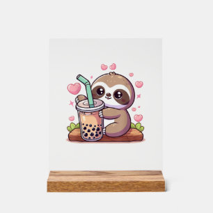 Cute Sloth Boba Bubble Milk Tea Kawaii Women Girls Acrylic Sign