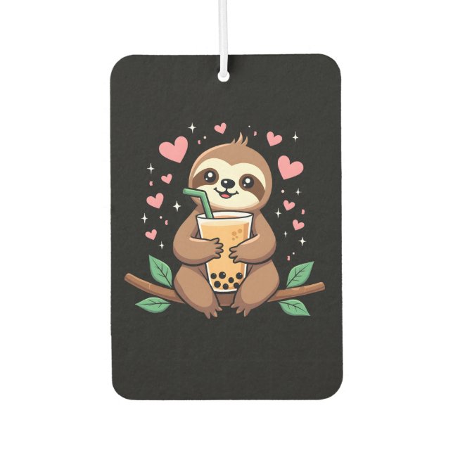 Cute Sloth Boba Bubble Milk Tea Kawaii Women Girls Air Freshener (Front)