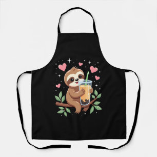 Cute Sloth Boba Bubble Milk Tea Kawaii Women Girls Apron