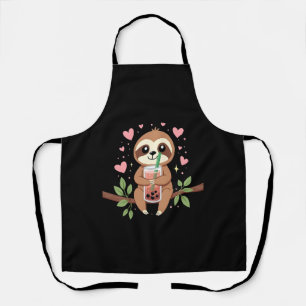 Cute Sloth Boba Bubble Milk Tea Kawaii Women Girls Apron