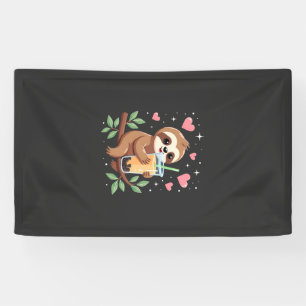 Cute Sloth Boba Bubble Milk Tea Kawaii Women Girls Banner