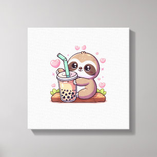 Cute Sloth Boba Bubble Milk Tea Kawaii Women Girls Canvas Print
