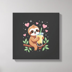 Cute Sloth Boba Bubble Milk Tea Kawaii Women Girls Canvas Print