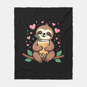 Cute Sloth Boba Bubble Milk Tea Kawaii Women Girls Fleece Blanket