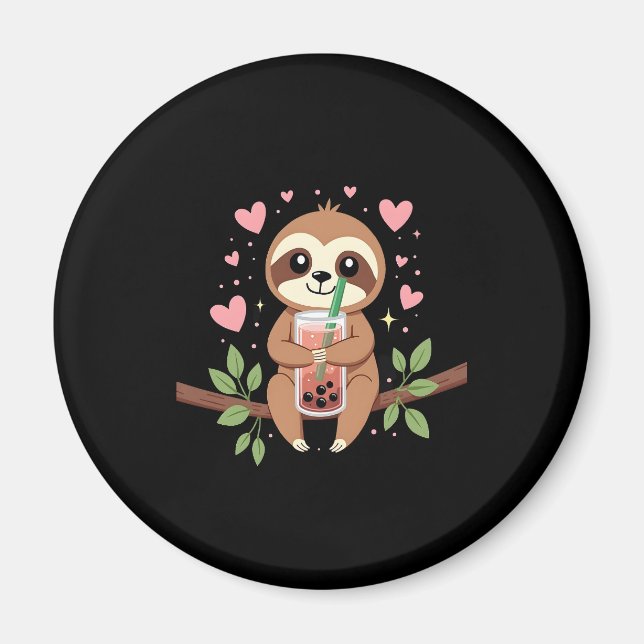 Cute Sloth Boba Bubble Milk Tea Kawaii Women Girls Magnet (Front)